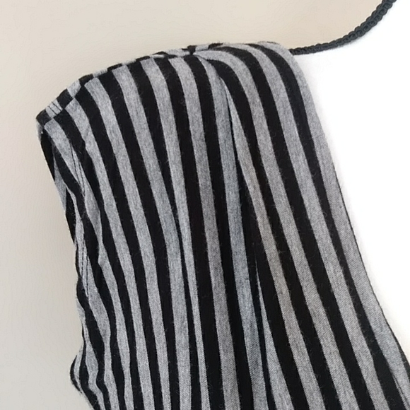 Mossimo Striped V Neckline High Low Hem Dress M Gray Black Stripes - Picture 5 of 13